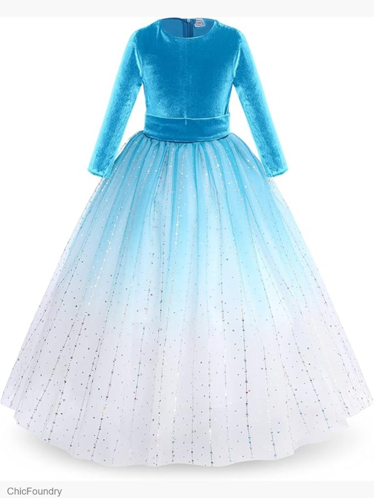 Girls Velvet Sequin Maxi Dress 3/4 Sleeve Wedding Party Gown